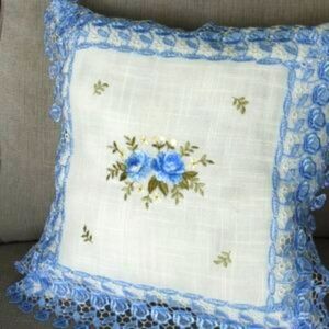 Cushion Cover only BLUE LACE ROSE 16x16 in.